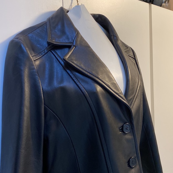 CANADIAN Leather Jacket Black Tailored EUC Sz 14 Large Leonardos Blazer Buttons - Picture 7 of 16